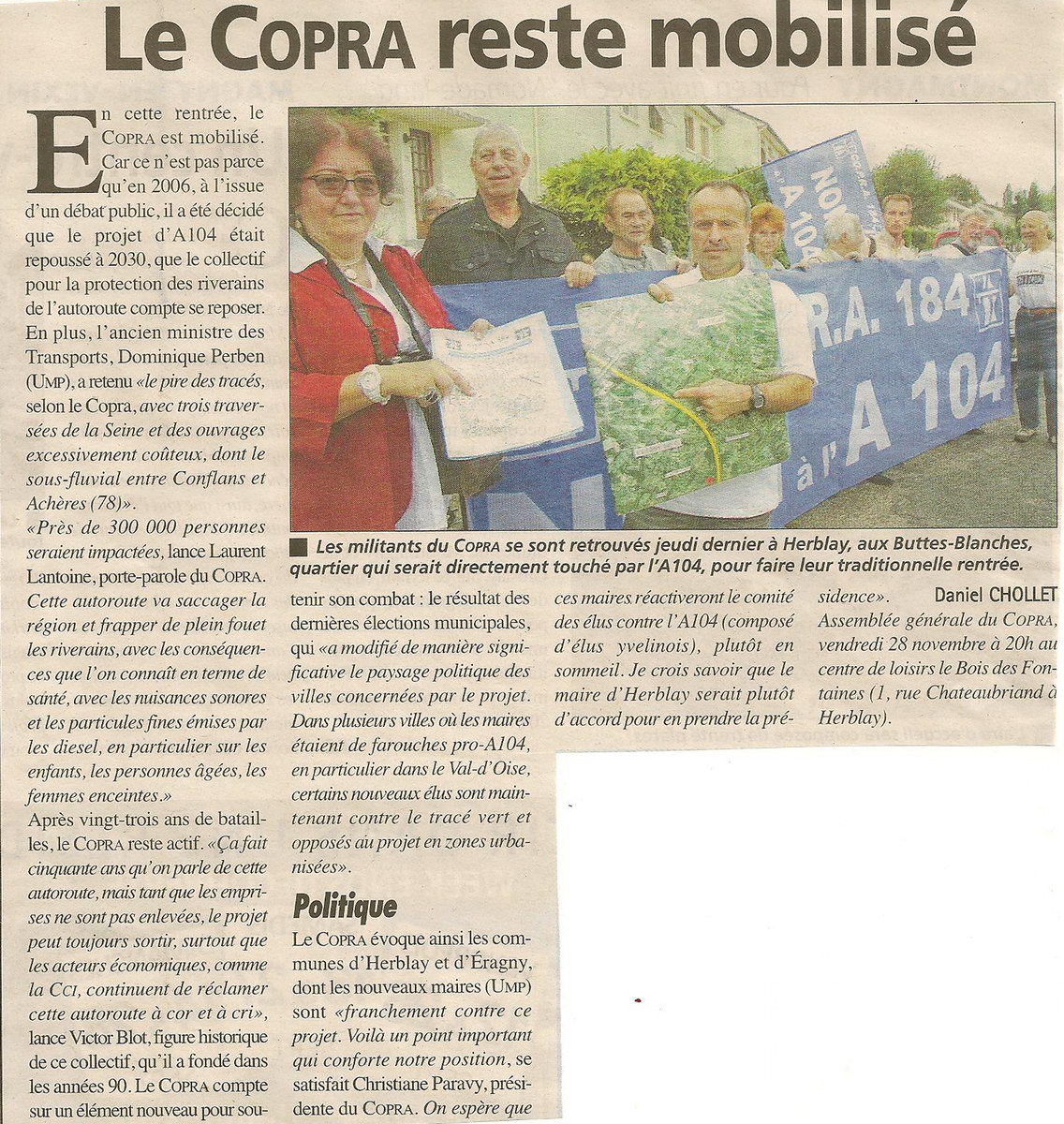Le COPRA reste mobilisé La Gazette du Val d'Oise du 10 septembre 2014