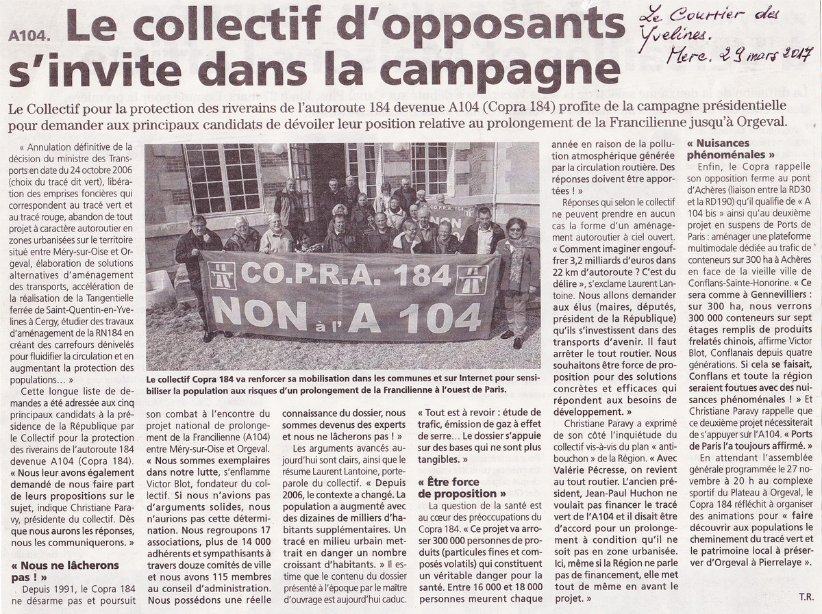 Article du Courrier des Yvelines du mercredi 29 mars 2017