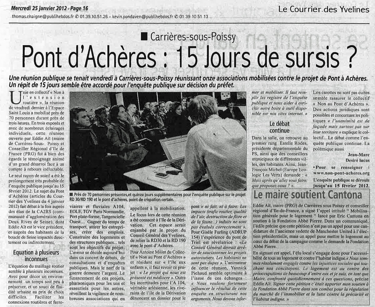 Réunion publique du 20 janvier 2012 - Liaison RD30 / RD 190 Courrier des Yvelines du 25 janvier 2012