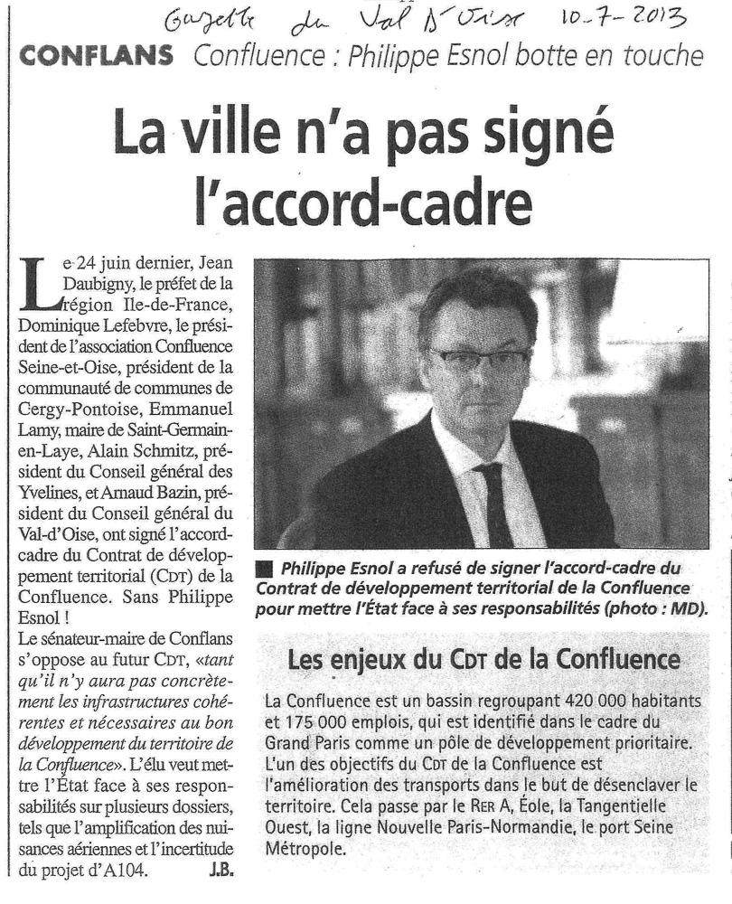 CONFLANS La ville n'a pas signé l'accord cadre La Gazette du Val d'Oise du mercredi 10 juillet 2013