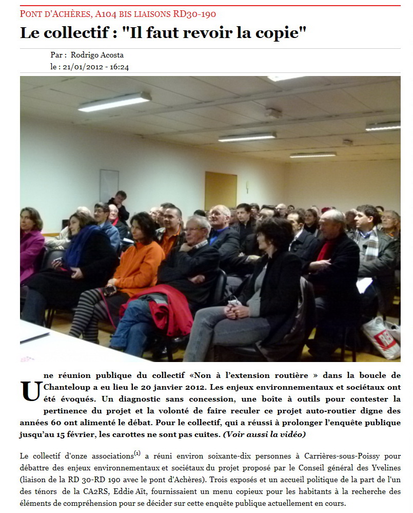 Pont d'Achères, A104 BISLiaisons RD 30 -RD 190 Le Journal des 2 Rives 21 janvier 2012