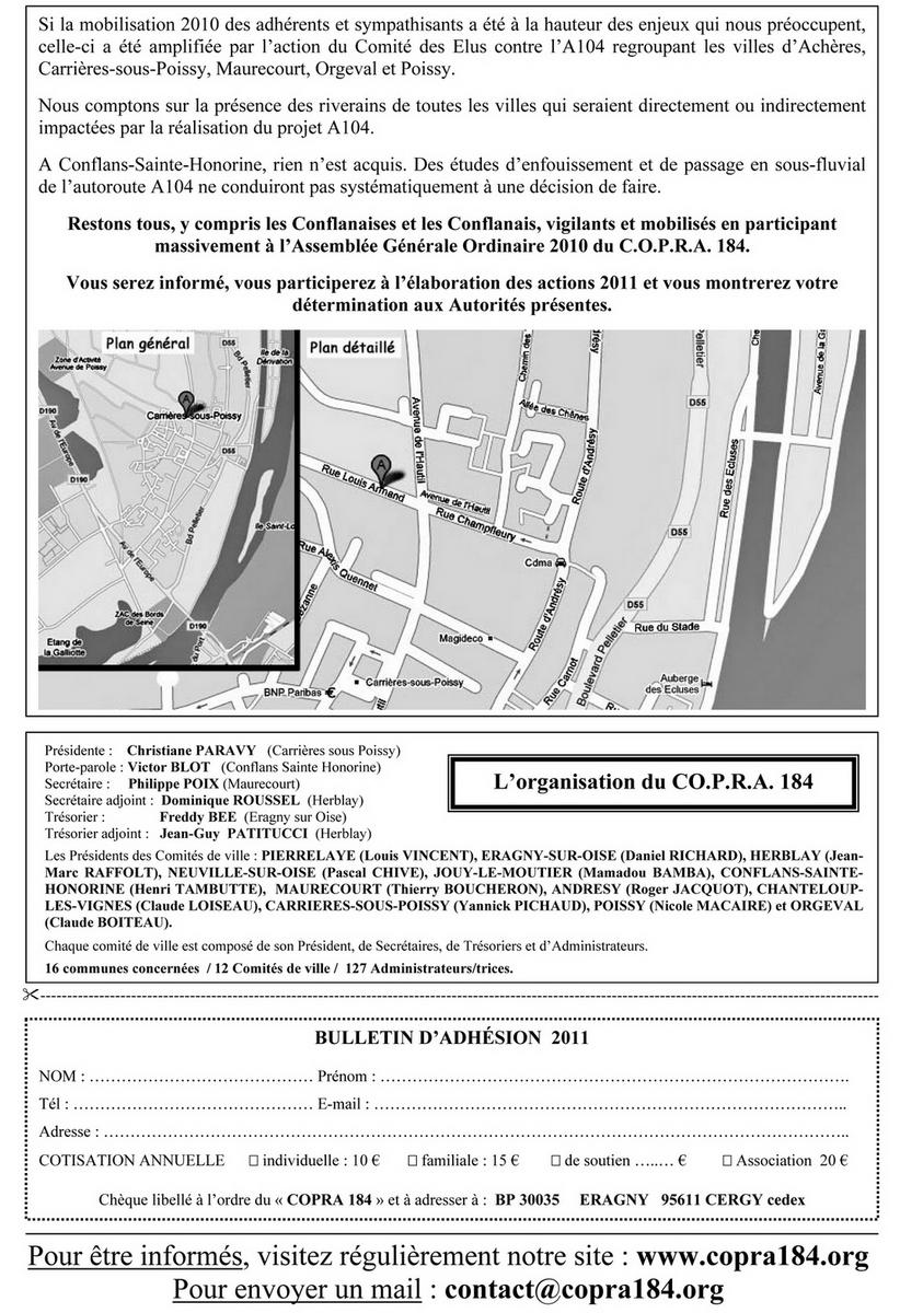 Appel à l'AGO 2010 Letre COPRA 184 N°21 -verso