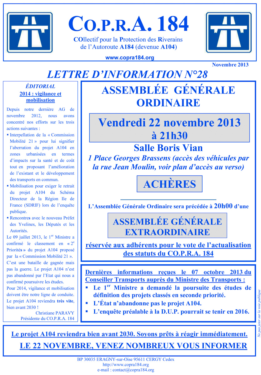 AGO 2013 Lettre d'Information COPRA n°28 - recto
