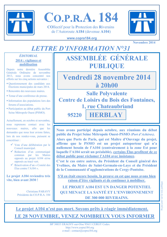 Recto Lettre d'Information COPRA 184 n°31