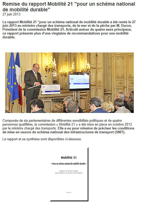 Rapport "Mobilité 21" Site du Ministère des Transports