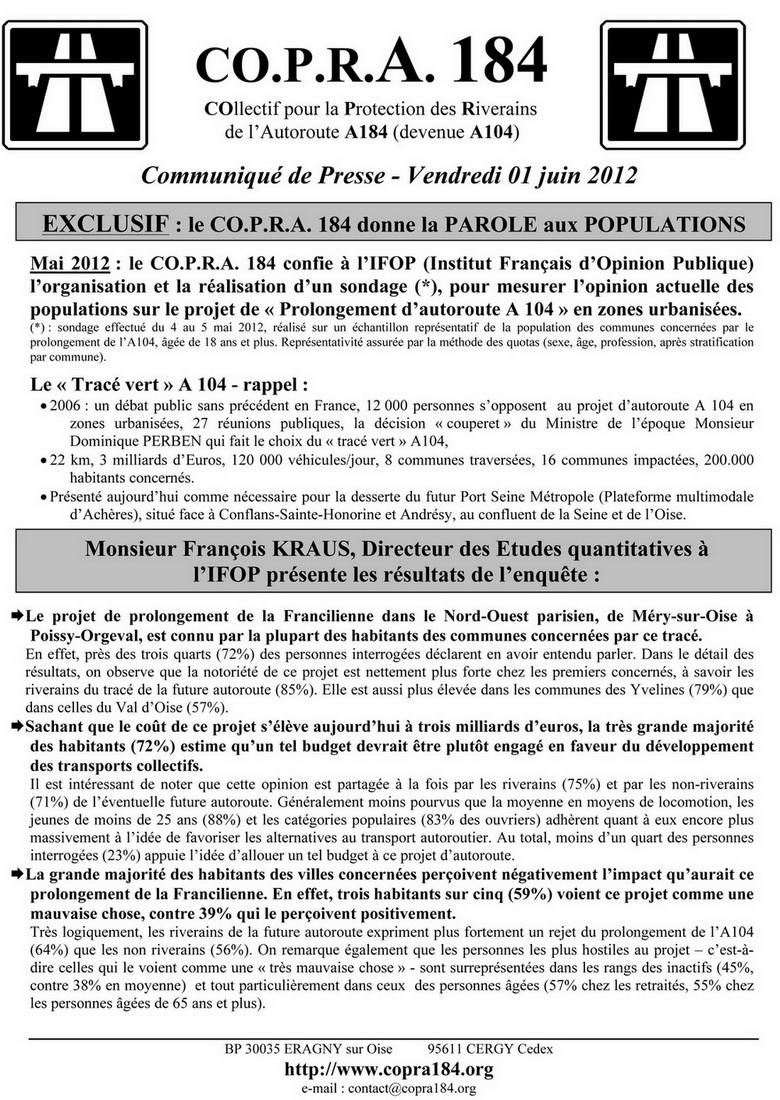 Exclusif : le COPRA 184 donne la parole aux popultions Communiqué de presse COPRA 184 du 1er juin 2012