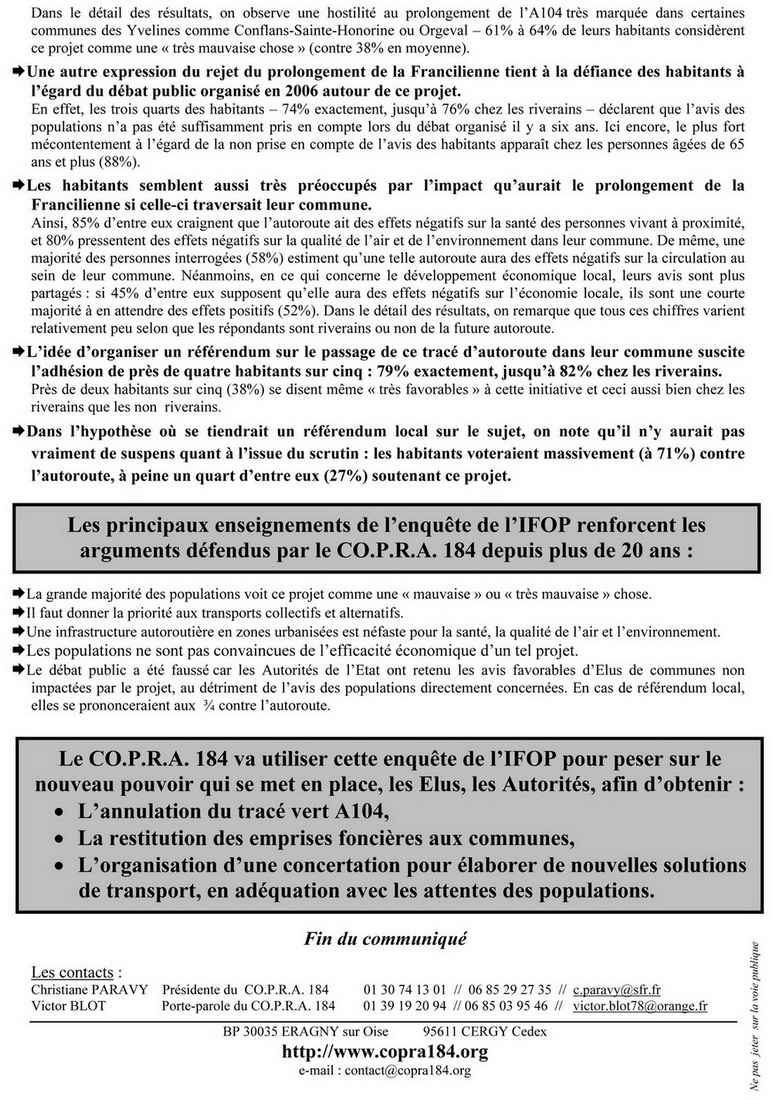 Exclusif : le COPRA 184 donne la parole aux popultions Communiqué de presse COPRA 184 du 1er juin 2012