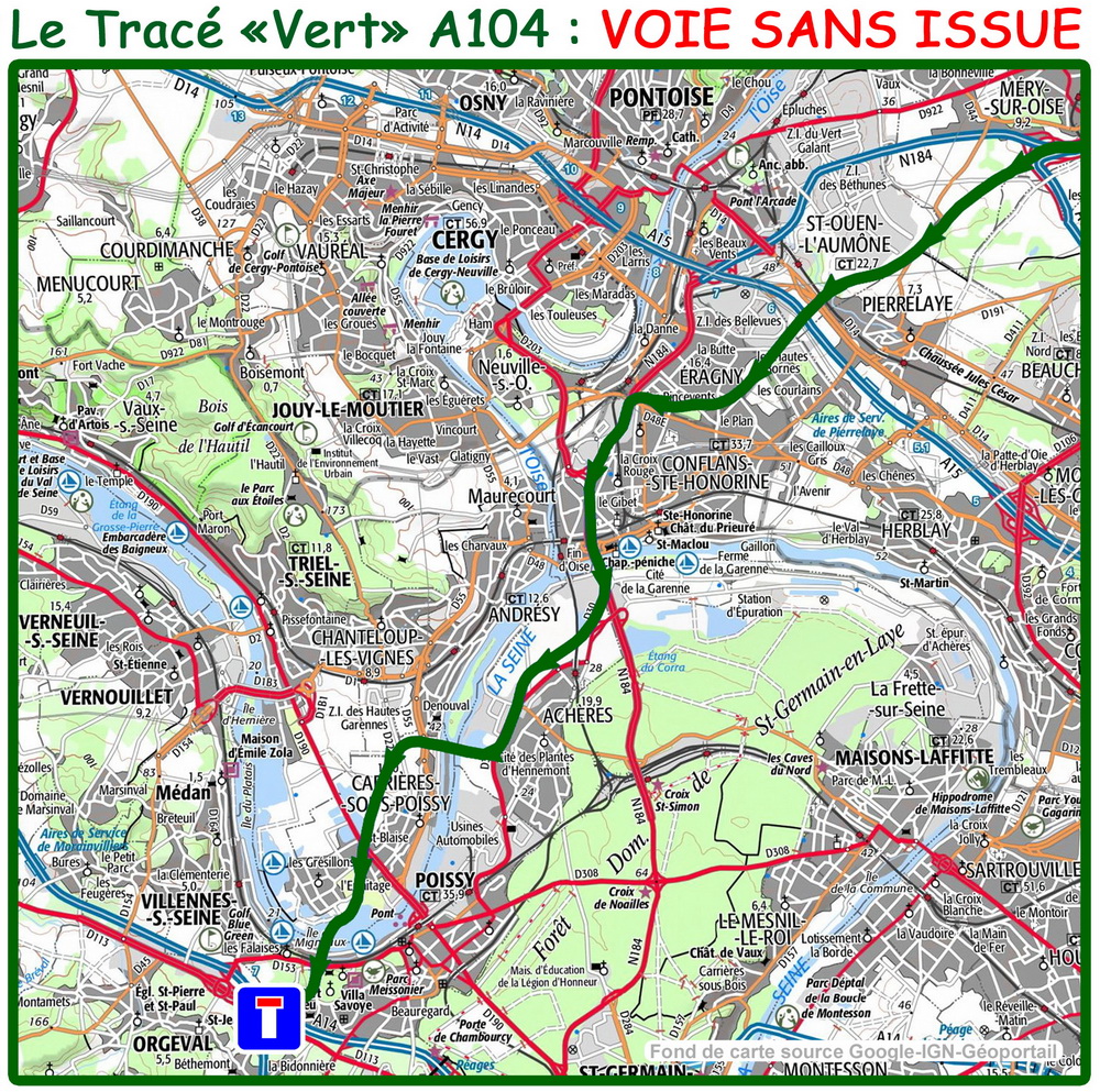 Le tracé "Vert" A104 : Voie sans issue Tracé "Vert" A104