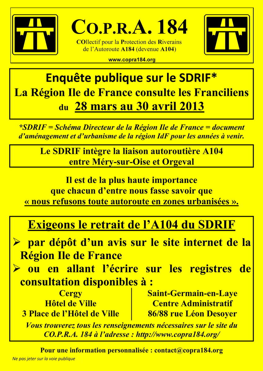 Tract COPRA 184 - Enquête publique SDRIF Tract COPRA 184 - Enquête publique SDRIF